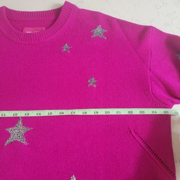 Zadig & Voltaire Markus Stars 100% cashmere celestial stars hot pink size medium - Picture 10 of 11